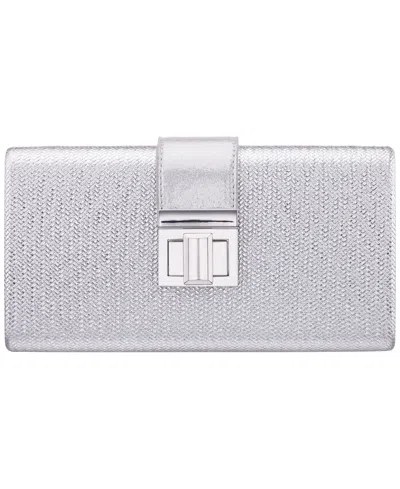 Nina Embossed Woven Turnlock Minaudiere Small Handbag In Silver