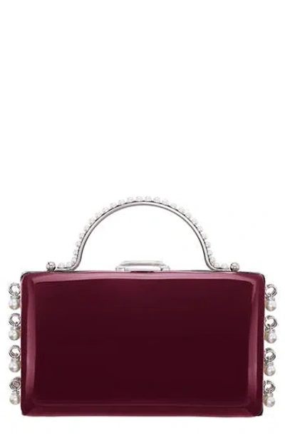Nina Faux Pearl Dangle Minaudiere In Bordeaux