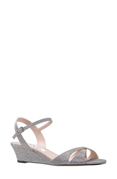 Nina Flora Ankle Strap Wedge Sandal In Steel