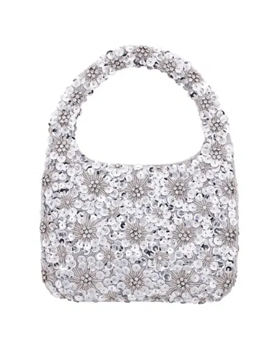Nina Floral Patterned Sequin Hobo Bag In Silver