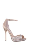 Nina Francia Crystal Ankle Strap Stiletto Sandal In Brown