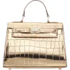 Nina Gemini Croc Embossed Clutch In Gold