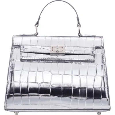 Nina Gemini Croc Embossed Clutch In Silver