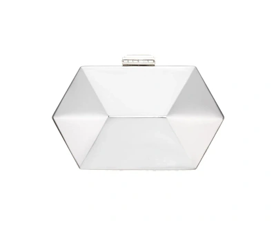 Nina Geometric Mirror Metallic Patent Minaudiere Handbag In Silver