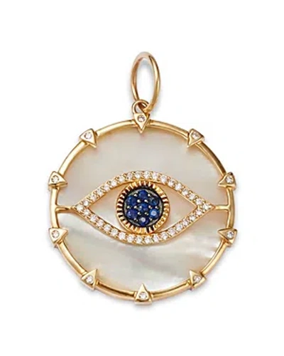 Nina Gilin 14k Yellow Gold Mother Of Pearl Eye Of Protection Diamond & Sapphire Pendant