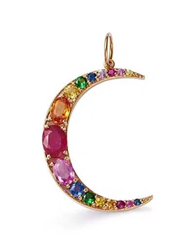 Nina Gilin 14k Yellow Gold Multi Stone Crescent Moon Pendant In Animal Print