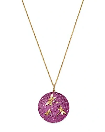 Nina Gilin 14k Yellow Gold Pink Sapphire & Diamond Dragonfly Disc Pendant Necklace, 16-18