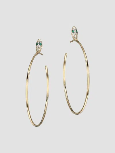 Nina Gilin Women's 14k Yellow Gold, Diamond & Emerald Snake Hoop Earrings
