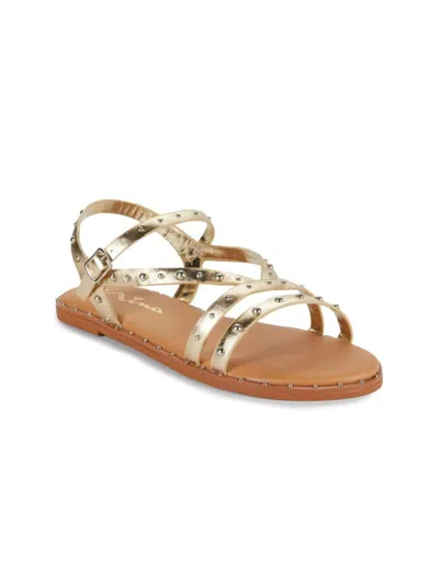 Nina Kids' Girl's Studded Flat Sandals In Light Gold