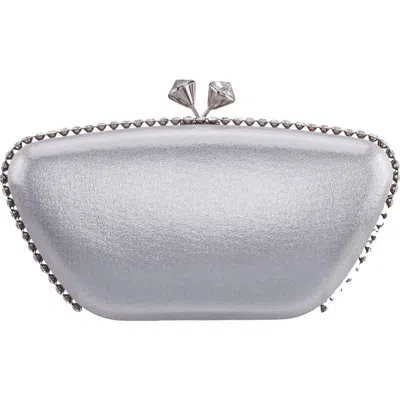 Nina Goddess Frame Clutch In Silver
