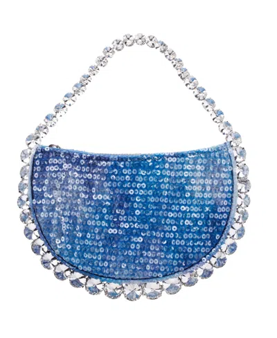 Nina Graduated Crystal Trim Half Moon Clutch In Blue Ombre