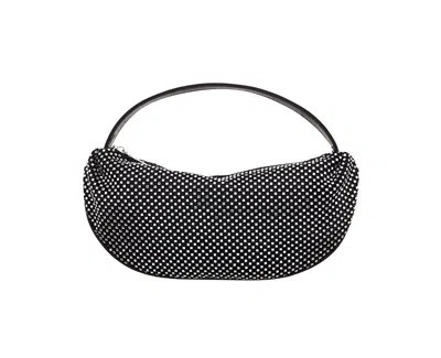 Nina Half Moon Crystal Netting Bag In Black