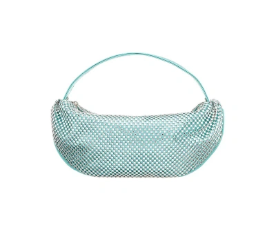 Nina Half Moon Crystal Netting Bag In Sea Green