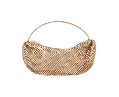 Nina Half Moon Crystal Netting Bag In Taupe