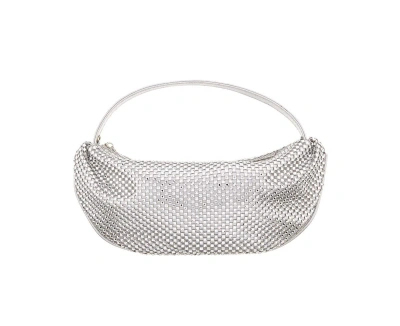 Nina Half Moon Crystal Netting Bag In True Silver