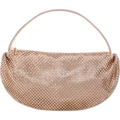 Nina Half Moon Rhinestone Mesh Shoulder Bag In Taupe