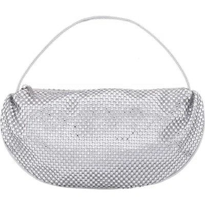 Nina Half Moon Rhinestone Mesh Shoulder Bag In True Silver