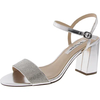 Nina Haven Womens Leather Slingback Heel Sandals In Silver