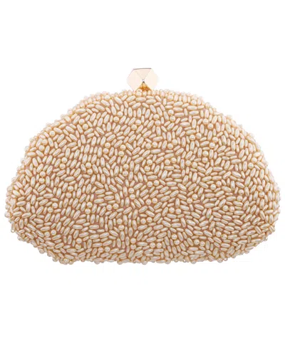 Nina Hera Beaded Shell Shaped Small Clutch Handbag In Neutral