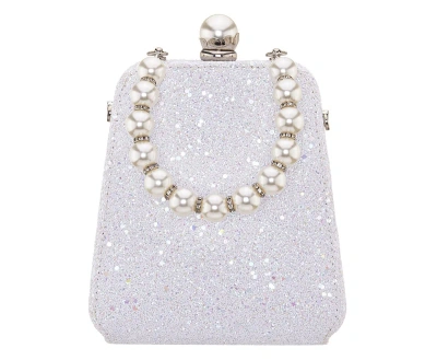 Nina Imitation Pearl Handle Glitter Box Bag In White