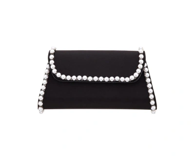 Nina Imitation Pearl Trim Trapezoid Flap Bag In Black