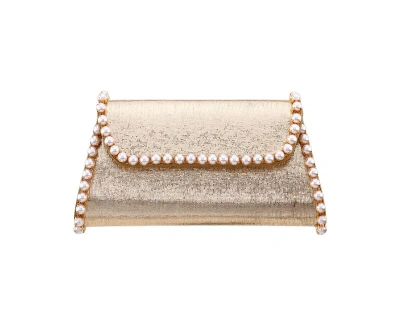 Nina Imitation Pearl Trim Trapezoid Flap Bag In Gold