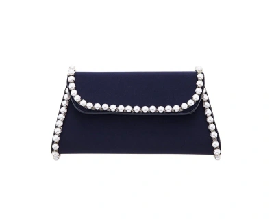 Nina Imitation Pearl Trim Trapezoid Flap Bag In Navy