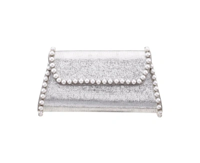 Nina Imitation Pearl Trim Trapezoid Flap Bag In Silver