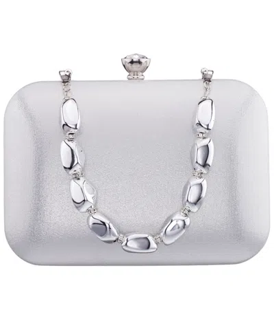 Nina Kaela Metallic Beaded Mini Handle Clutch Handbag In Silver