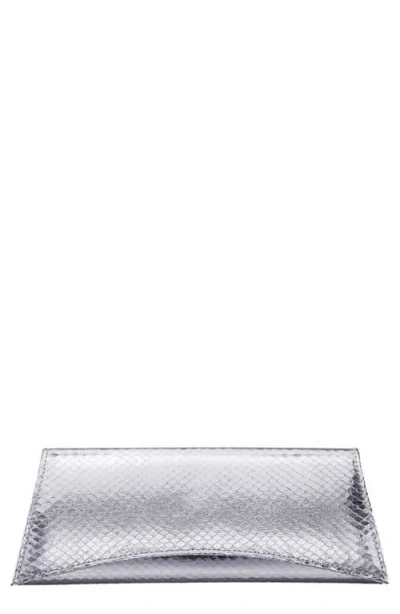 Nina Kallie Embossed Metallic Clutch In Silver