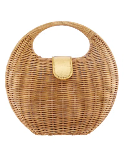 Nina Kava Rounded Rattan Small Satchel Bag In Brown