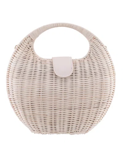 Nina Kava Rounded Rattan Small Satchel Bag In White