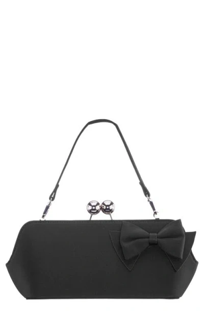 Nina Kenji Bow Satin Clutch In Black
