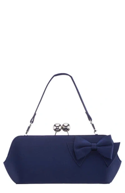 Nina Kenji Bow Satin Clutch In Blue