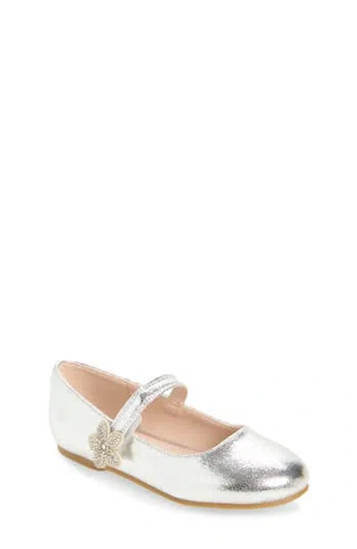 Nina Kids' Amaya Mary Jane Flat In Silver Crackled Metallic