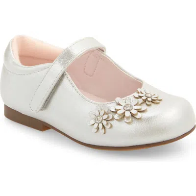 Nina Kids' Daisy Mary Jane Flat In Silver Shimmer