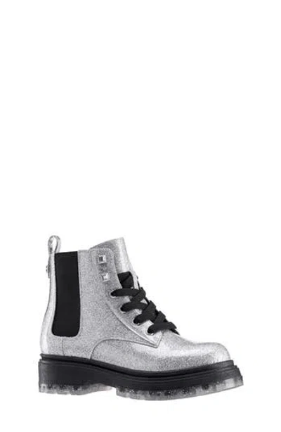 Nina Kids' Glitter Combat Boot In Silver Glitter