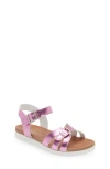 Nina Kids' Lacey Metallic Strappy Sandal In Dark Pink Metallic
