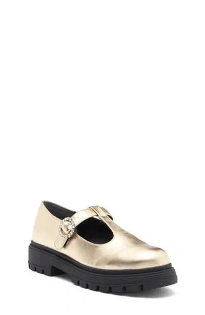 Nina Kids' Stassi T-strap Mary Jane Flat In Light Gold