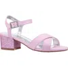 Nina Little Girls Block Heel Dress Sandals In Pink Smooth/glitter