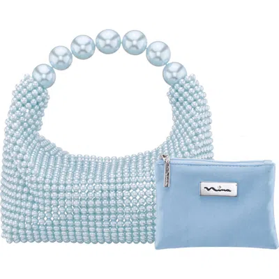 Nina Kiki Faux Pearl To Handle Bag In Icy Blue