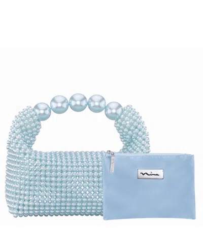 Nina Large Beaded Handle Hobo Bag In Icy Blue