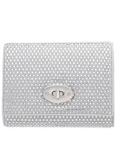 Nina Large Crystal Encrusted Flap Crossbody Bag In Silver
