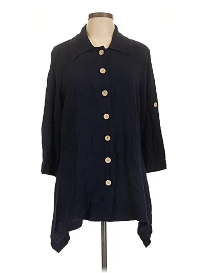 Pre-owned Nina Leonard 3/4 Sleeve Button Down Shirt In Black