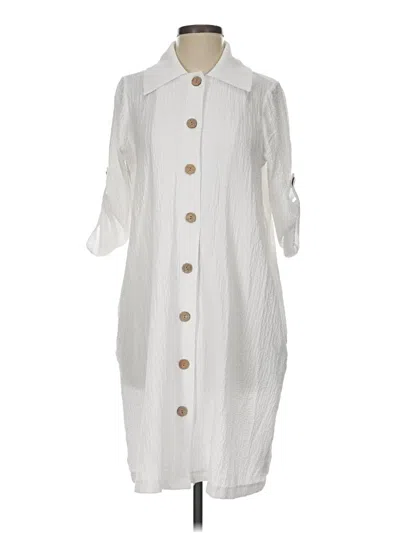 Pre-owned Nina Leonard 3/4 Sleeve Button Down Shirt In White