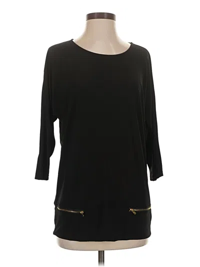 Nina Leonard 3/4 Sleeve Top Black Boatneck Tops
