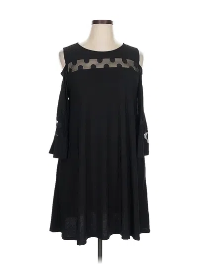 Pre-owned Nina Leonard 3/4 Sleeve Top Black Cold Shoulder Neckline Tops