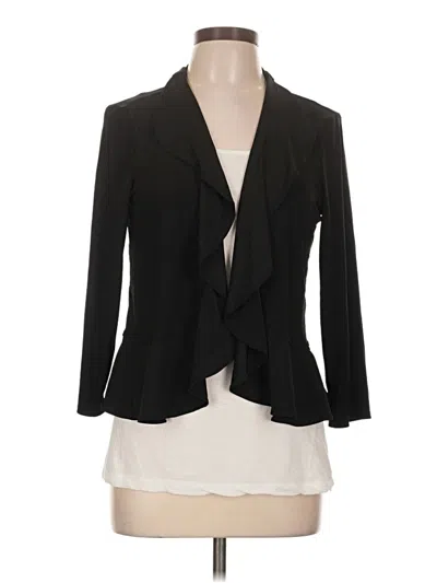 Pre-owned Nina Leonard 3/4 Sleeve Top Black Plunge Neckline Tops