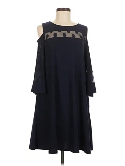 Pre-owned Nina Leonard 3/4 Sleeve Top Blue Cold Shoulder Neckline Tops