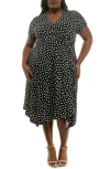 Shop Nina Leonard Asymmetric Midi Dress In Black/vanilla Ice